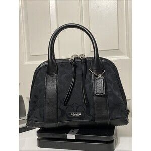 COACH Bleecker Mini Preston 30268 Black Signature Logo Canvas Leath Satchel Bag
